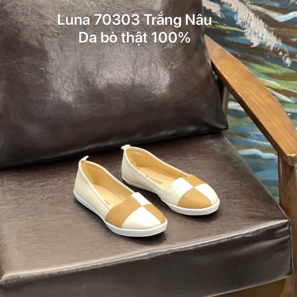 Giày bệt nữ da bò thật 100% và bảo hành 2 năm 1 đổi 1 LUNASHOES 70303 dễ phối đồ giầy lười slip on