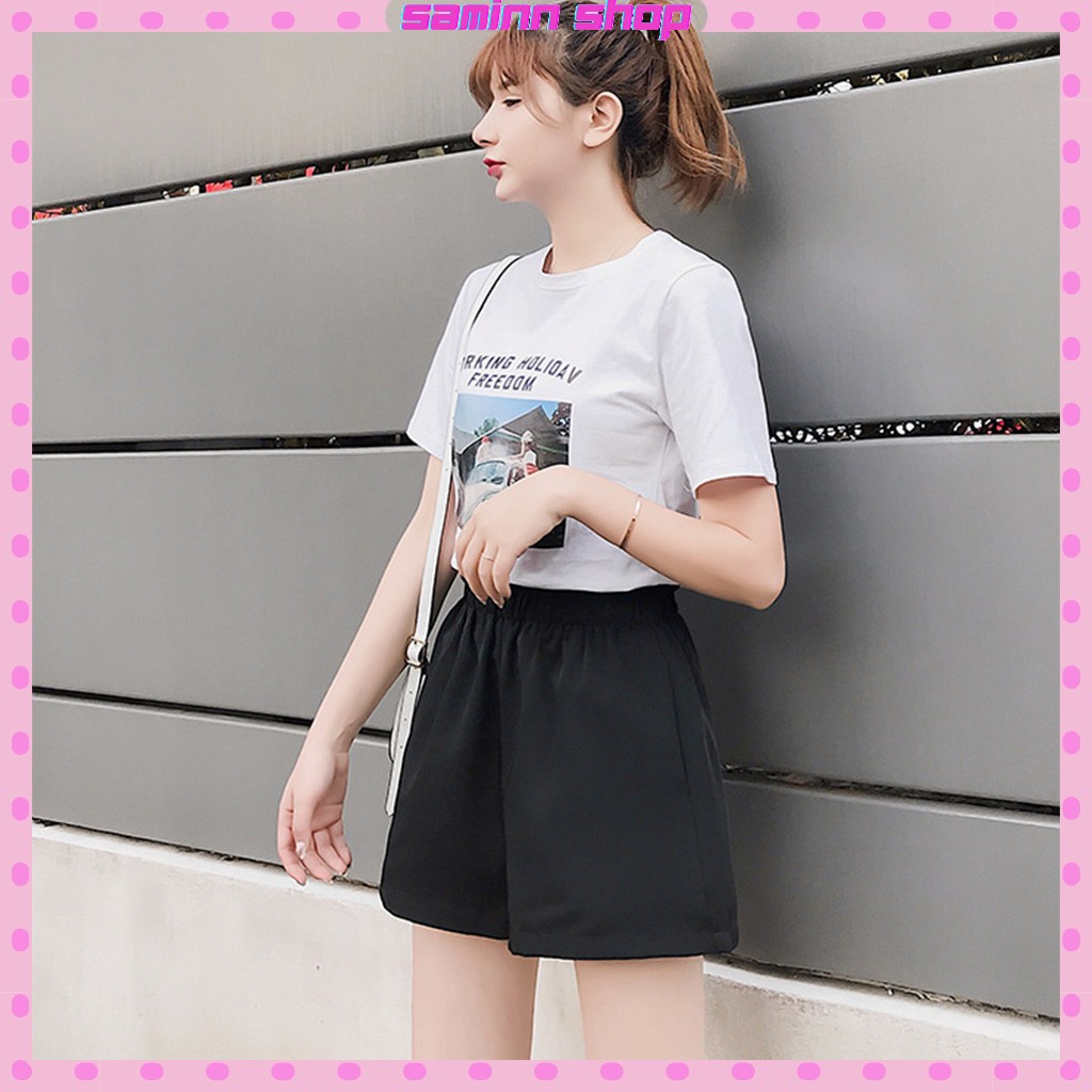 Quần đùi nữ ống rộng mặc nhà lưng cao thể thao, quần đùi vải nữ cạp cao ống rộng đồ mặc nhà rẻ SS52 | BigBuy360 - bigbuy360.vn