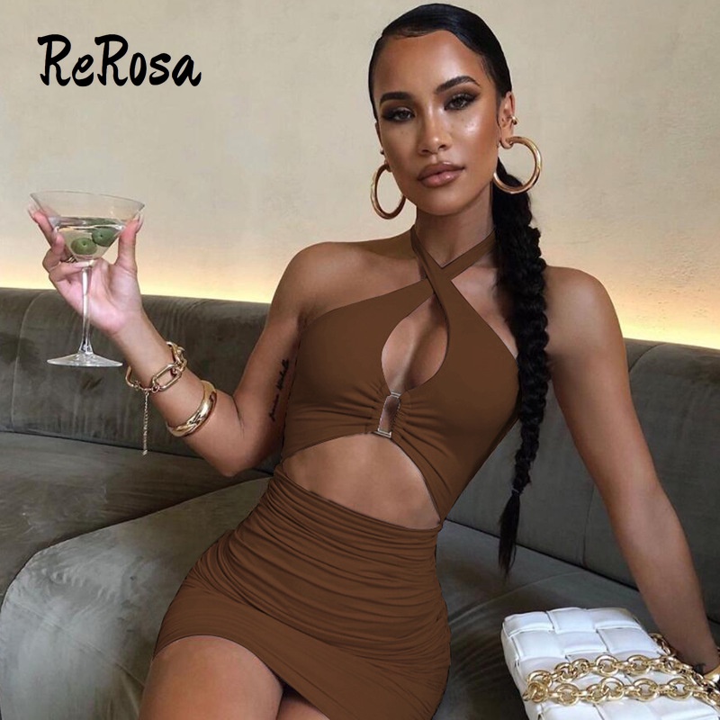 Rerosa Đầm Ôm Hai Dây Hở Lưng Thời Trang Gợi Cảm Cho Nữ