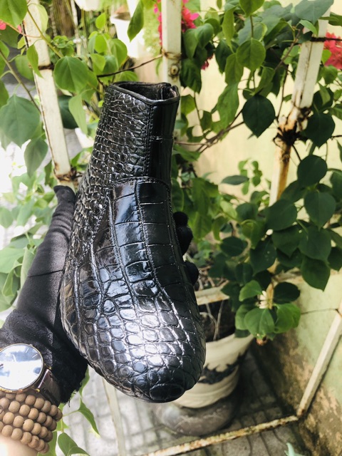 👠  Giày Boot nữ cổ lửng full da cá sấu cao cấp chính hiệu, da liền lạc. KHÔNG bán hàng dập vân cá sấu.
