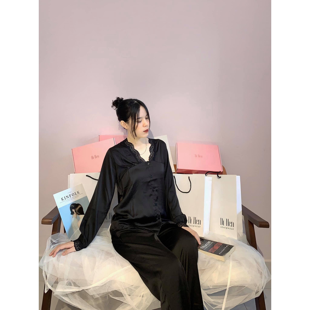 Bộ đồ ngủ dài ren ngang - Quần áo mặc nhà nữ -Lụa Latin cao cấp - Hàn Quốc- Mềm mịn, thoáng mát, sang trọng- Dihen17179 | BigBuy360 - bigbuy360.vn
