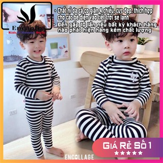 Bộ thun cotton dài tay trẻ em dày NY kẻ cổ 2 phân cực kỳ ấm áp cho bé trai và bé gái ( size 2-5) (930652)