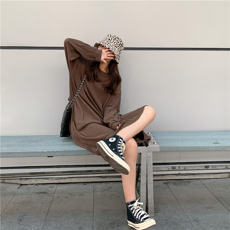 Đầm Sweater Dáng Rộng Dài Quá Gối Phong Cách Hàn Quốc Thời Trang Cá Tính