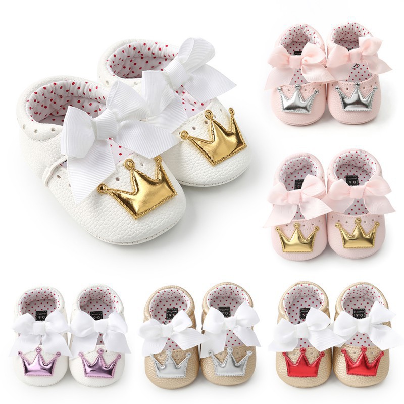 Giày Búp Bê Đế Mềm Chống Trượt Hình Vương Miện Cho Bé Gái