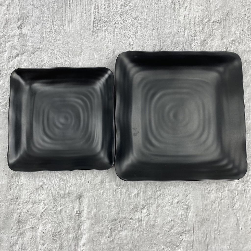 Dĩa nhựa Melamine vuông đen đựng đồ ăn cho gia đình, nhà hàng, quán ăn (dv117,118n)