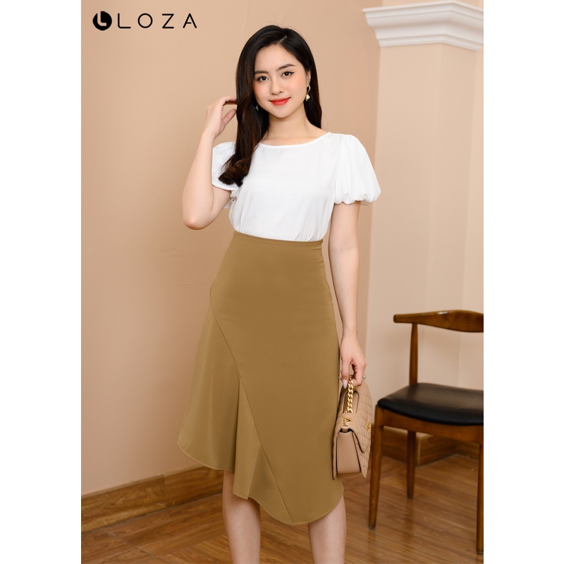 Áo sơ mi nữ LOZA màu trắng dáng suông tay bồng - LS041162