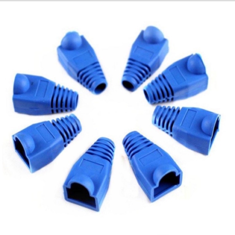 10 Đầu Chụp Hạt Mạng RJ45 Màu Xanh Cao Su Tốt