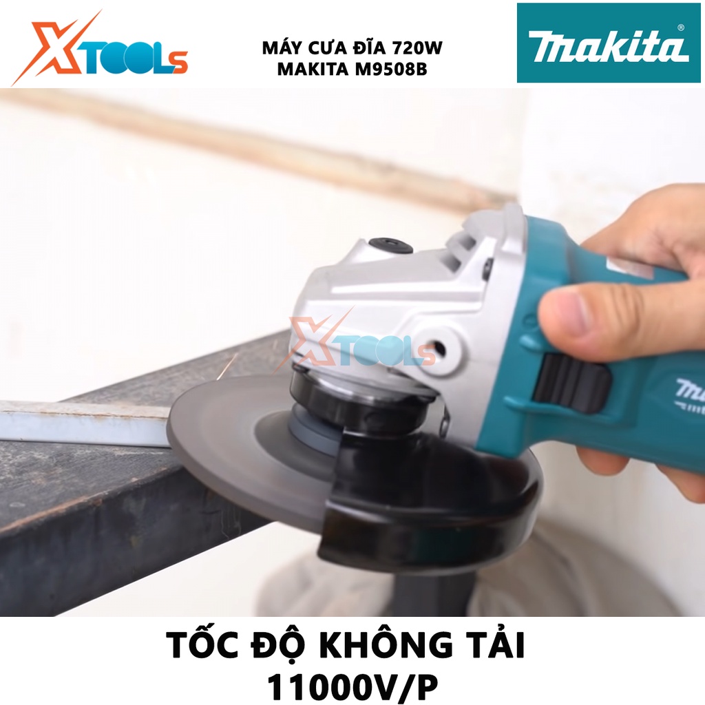 Máy mài góc MAKITA M9508B | máy mài cầm tay công suất 720W có phụ kiện Cờ lê hãm đai ốc, tay cầm, đường kính đá mài 125