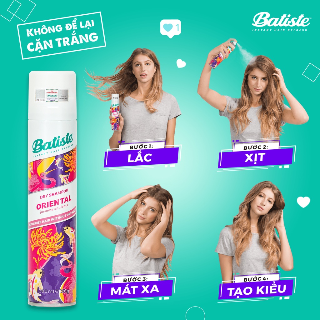 Dầu Gội Khô Batiste Hương Hoa Á Đông Sang Trọng Quý Phái - Batiste Dry Shampoo Pretty & Opulent Oriental 200ml