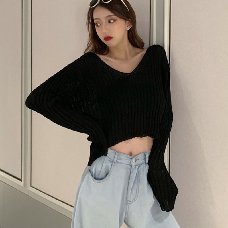 Áo Sweater Nữ Tay Dài Dáng Rộng Màu Trơn Thời Trang
