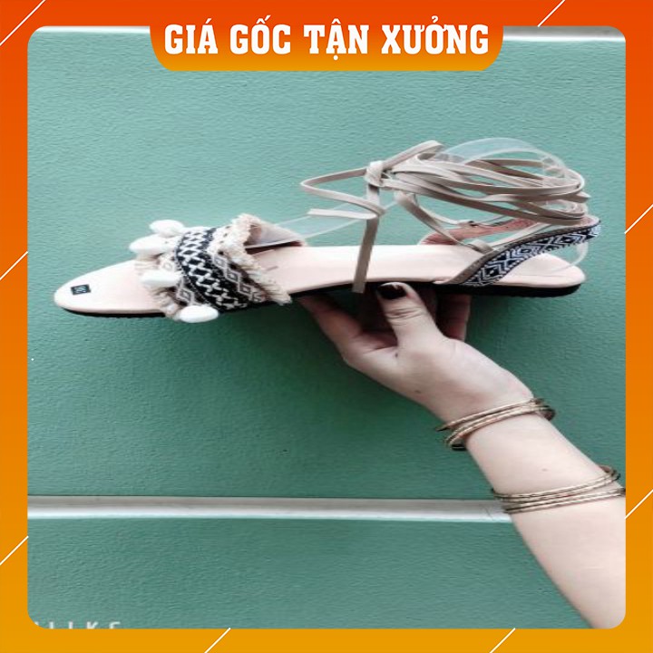 Giày sandal thổ cẩm cột dây màu da (hình thật) [CÓ SẴN]