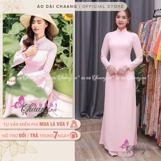 Áo dài màu hồng phấn_Chaang_May sẵn áo dài 4 tà truyền thống, vải áo dài lụa tằm