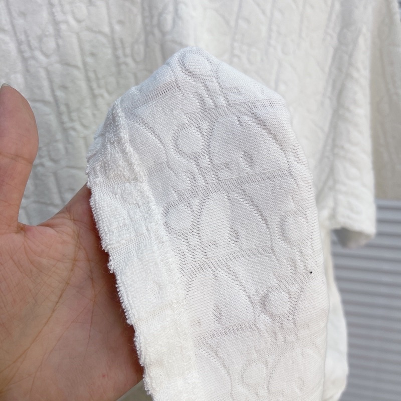 ⚡️[Mirror Quality] - Áo Tee DlOR Oblique Terry Cotton Jacquard T-Shirt Off White Relaxed Fit, Áo thun DlOR