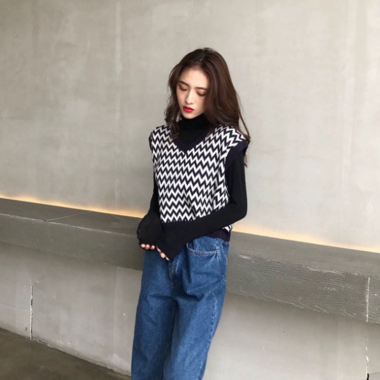 Gile Len Nữ GUMAX Ullzang, Áo Gile Len Sóng Cổ Chữ V Hàng Quảng Châu Thời Trang Cao Cấp | BigBuy360 - bigbuy360.vn