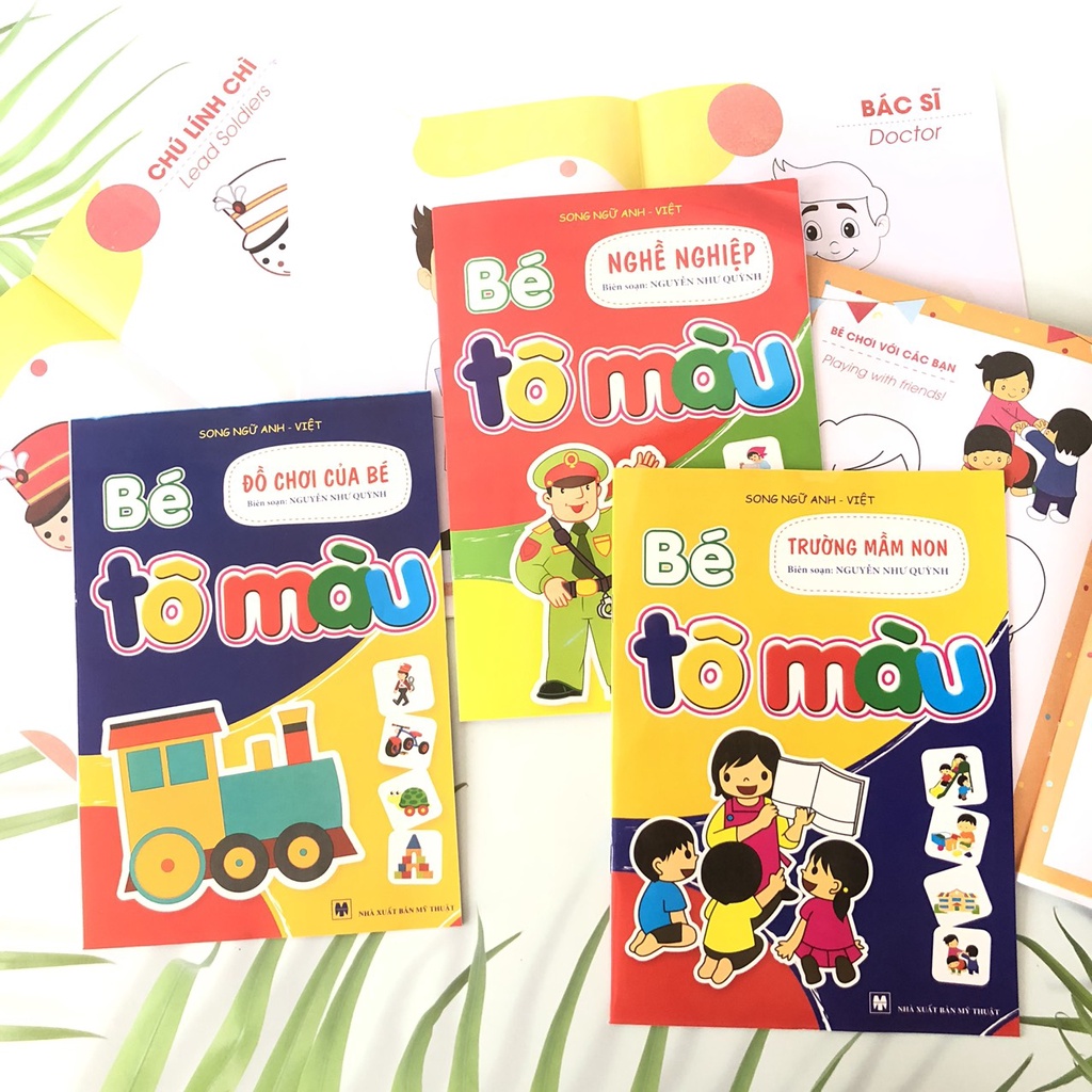 (Set 3 đến 9 quyển) Tập tô 7 chủ đề,cho bé thỏa sức sáng tạo, từ vui chơi đến học tập- Song ngữ Anh Việt