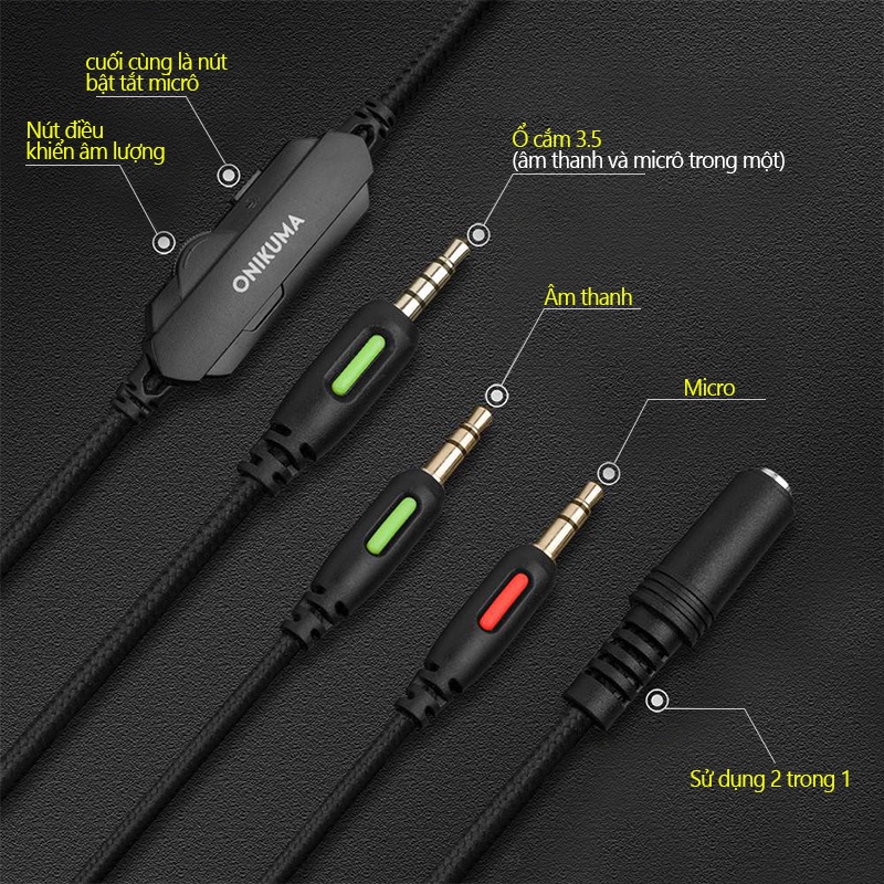 Tai nghe chụp tai Chơi game chống ồn ONIKUMA K19 với micrô có RGB Gaming Headphone Cho Máy tính xách tay PC Laptop