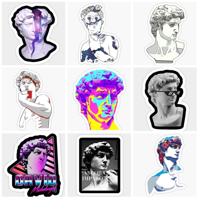 Sticker David Michelangelo 30-60 cái ép lụa khác nhau/ hình dán tượng David Michelangelo