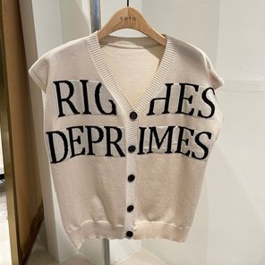 Áo Dệt Kim Sát Nách In Chữ Kiểu Retro Hàn Quốc Thời Trang