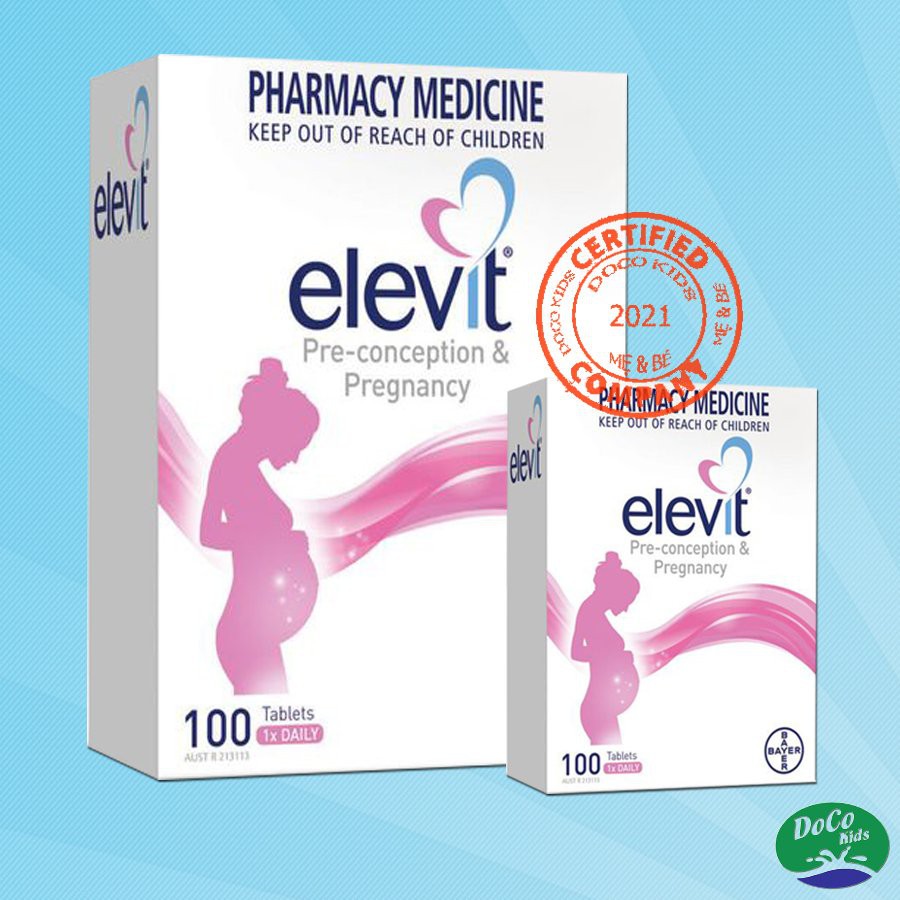 Elevit bầu,Vitamin tổng hợp Elevit cho phụ nữ mang thai,bổ sung Vitamin C,D3,Axit Folic cho mẹ bầu,hàng Úc,hộp 100 viên.