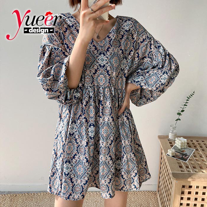 Đầm Đi Biển Một Mảnh Tay Phồng Phong Cách Baroque Hàn Quốc