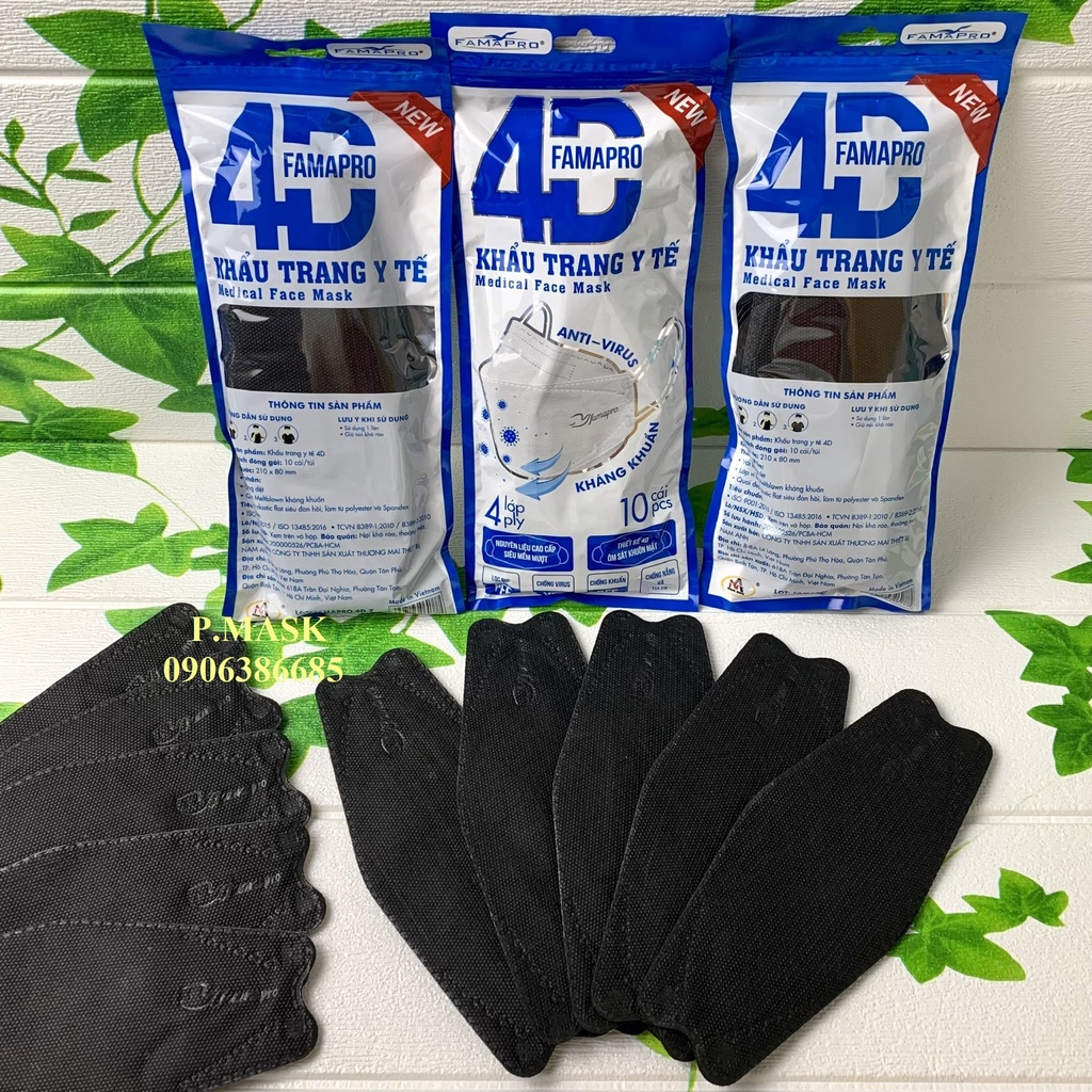 Khẩu Trang 4D NAM ANH FAMAPRO DẠNG TÚI 4 Lớp Kháng Khuẩn 10 Cái/ Túi