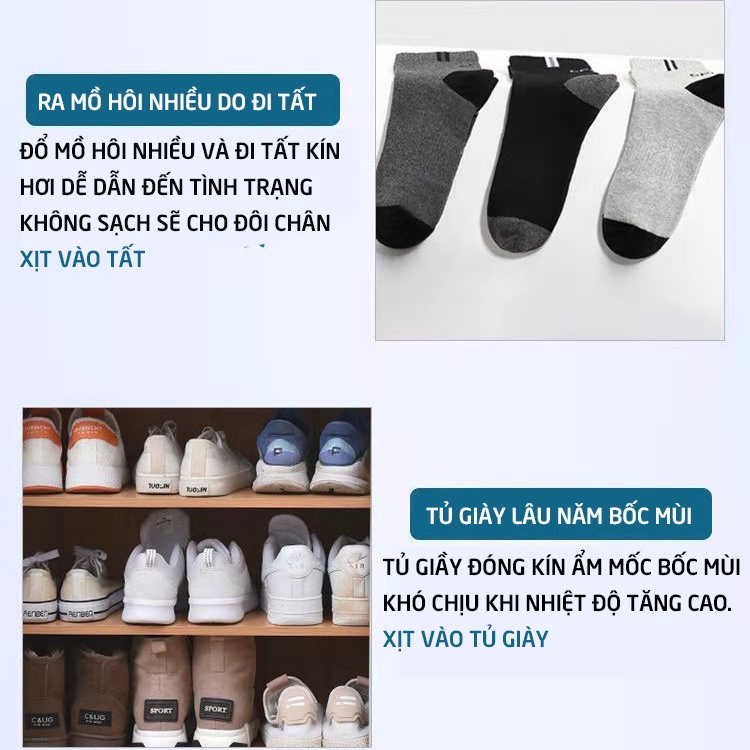 Chai xịt khử mùi giày nano bạc đa năng JIXUAN khử mùi hôi giày, hôi chân, mùi tất, tủ giày lâu năm