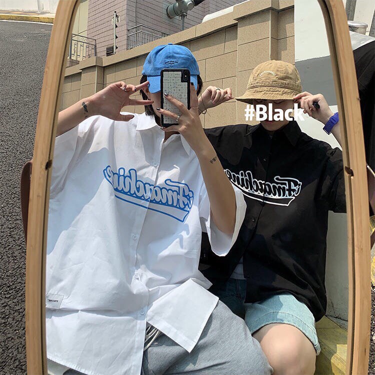 Áo sơ mi nam nữ form rộng đi học oversize in chữ tay lỡ - ZADOLA FASHION