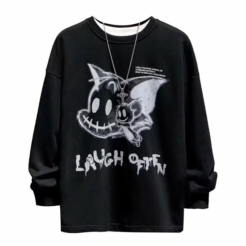 Áo nỉ tay dài cổ tròn in hình hoạt hình phong cách Nhật Bản dành cho nam size M-5XL