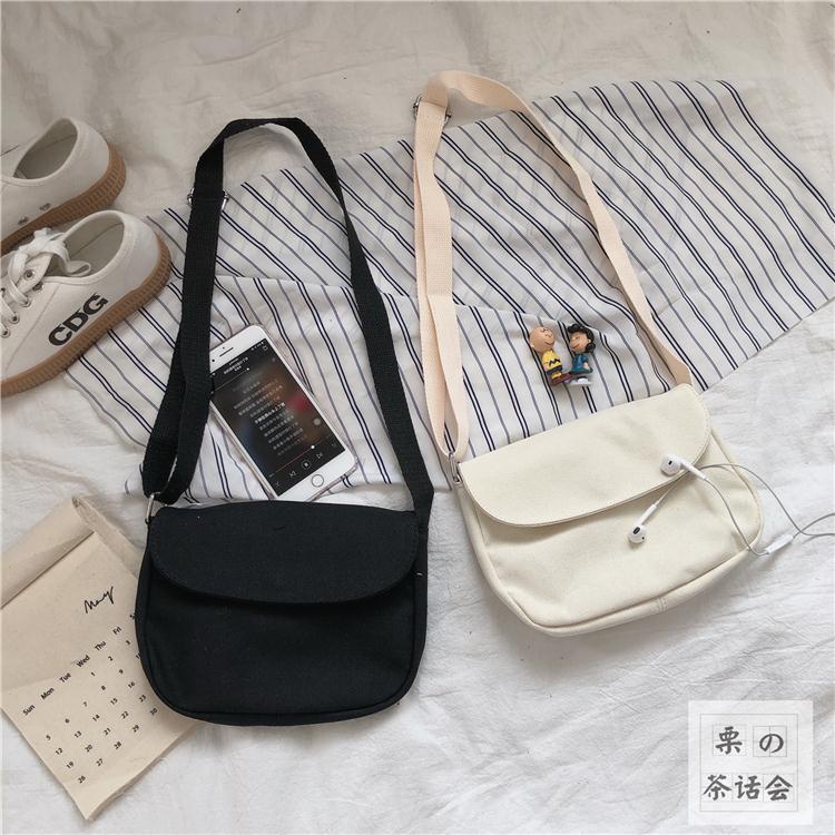 Túi Đeo Chéo Canvas Mini Màu Sắc Đơn Giản Phong Cách Harajuku Hàn Quốc