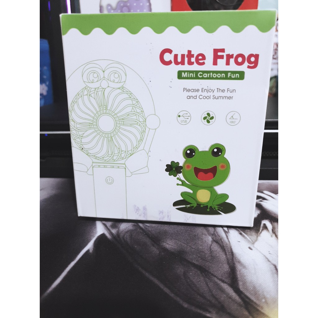 Quat Mini Cầm Tay Quạt Sạc Mini Frog Ếch Xanh Pin Liền 3 Cánh Màu Xanh Xinh [Có Hình Thật] Siêu Mát