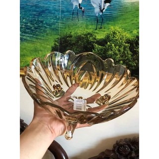 BÁT THỦY TINH PHA LÊ THẢ HOA ĐỂ QUẢ 3 CHÂN VÀNG CAO CẤP