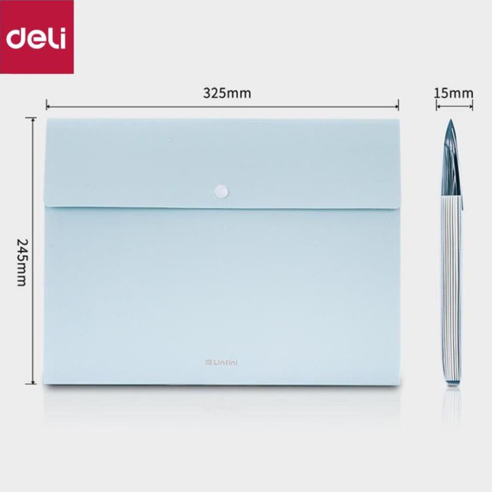 Cặp đựng tài liệu A4 Deli - 8 ngăn phân trang  - file lưu trữ tài liệu - linfini - Xanh Dương / Trắng - 72456