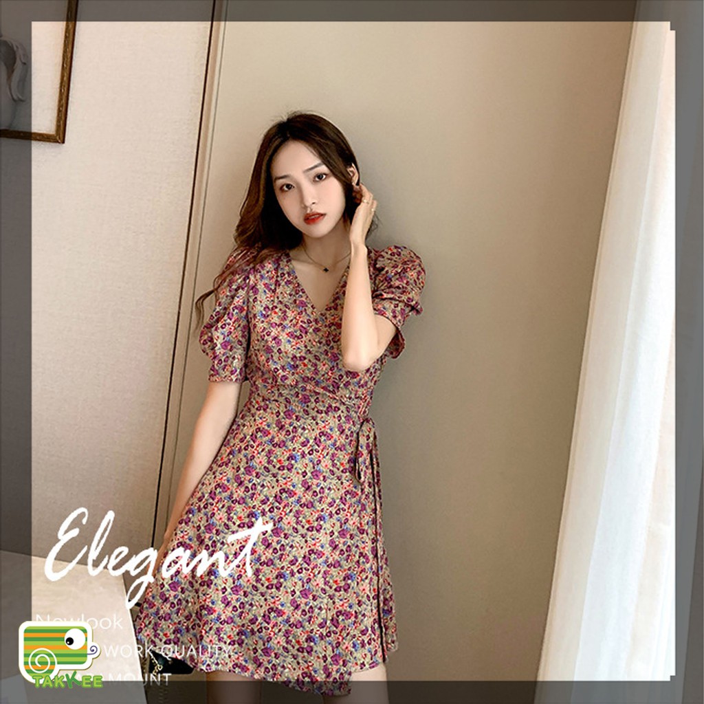 Váy Hoa Thắt Nơ, Váy Hè Nữ,  Thời Trang Phong Cách Hàn Quốc Mẫu Mới Hot