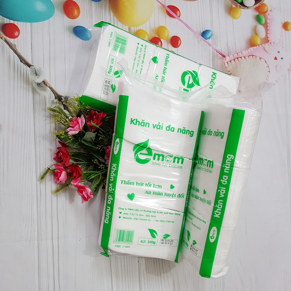 [Mã SKAMLTSM9 giảm 10% đơn 99K] Khăn Vải Khô Đa Năng Cao Cấp Emom Cho Mẹ Và Bé (Bịch 300gr) - 8938517691041