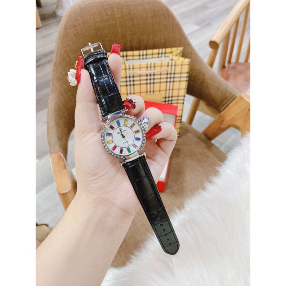 Đồng hồ nữ ROYAL CROW dây da mặt đính 7 màu thời thượng sang chảnh, chống nước, bảo hành 1 năm | BigBuy360 - bigbuy360.vn