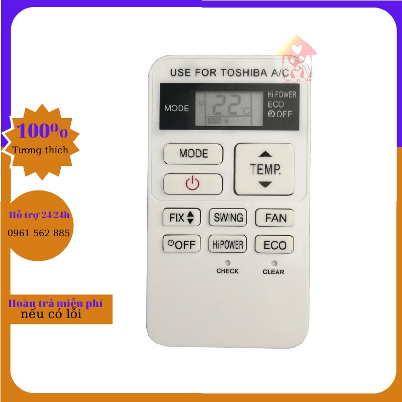 Điều khiển điều hòa Toshiba ngắn trắng-Remote máy lạnh Toshiba