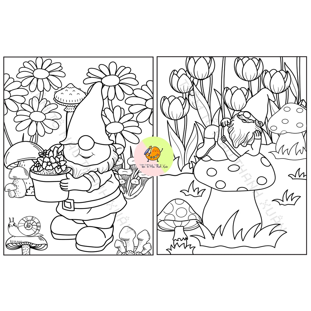 Set 10 Tờ Tranh Tô Màu Hình Chú Lùn Tô Màu Sáp, Màu Chì - Tiệm Tô Màu Thanh Xuân