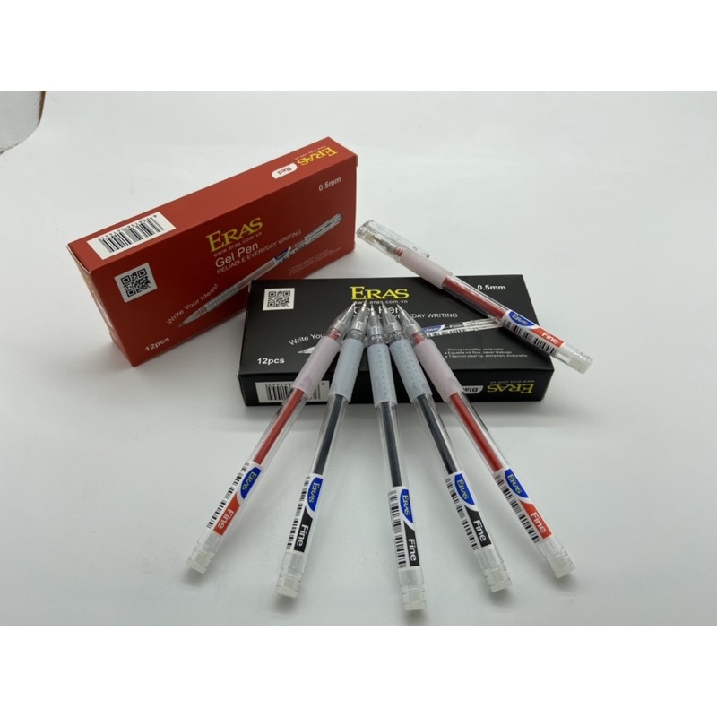 Hộp 12 Bút gel Eras E144 ngòi 0.5mm đỏ,xanh, đen