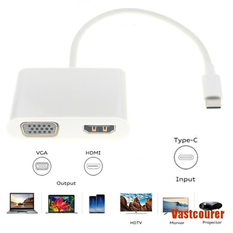 VAcour 2 IN 1 Type-C USB C to Female HUB HDMI VGA Cable Connector Display Adapter