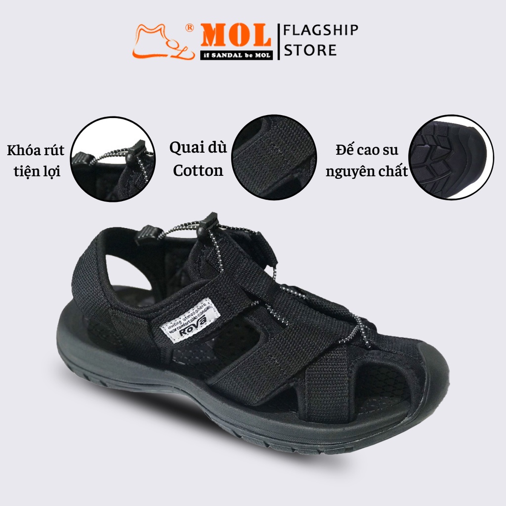 Giày sandal nam bít mũi hiệu Rova đế cao su quai dù thích hợp đi làm đi phượt đạp xe màu đen mã RV626