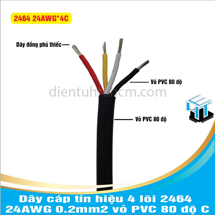 Dây cáp tín hiệu 4 lõi 2464 24AWG 0.2mm2 vỏ PVC 80 độ C(1 MÉT)