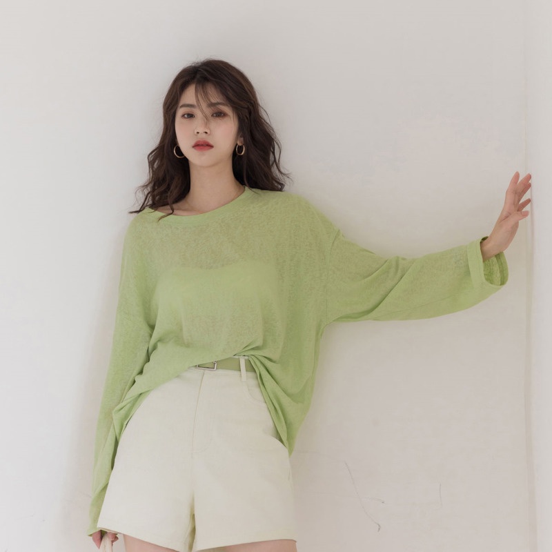 Áo Thun Dệt Kim Mỏng Tay Dài Dáng Rộng Màu Trơn Phong Cách Hàn Quốc Thời Trang 2022 Dễ Phối Đồ | BigBuy360 - bigbuy360.vn