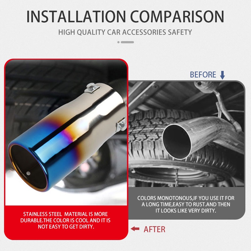Cầu Vồng Ống Xả Ô Tô Ống pô Thông Dụng xe hơi 66mm bằng thép không gỉ ĐChống Thấm Nước chụp ống pô trang trí  sau ô tô Bảo vệ an toàn phụ kiện ngoại thất ô tô