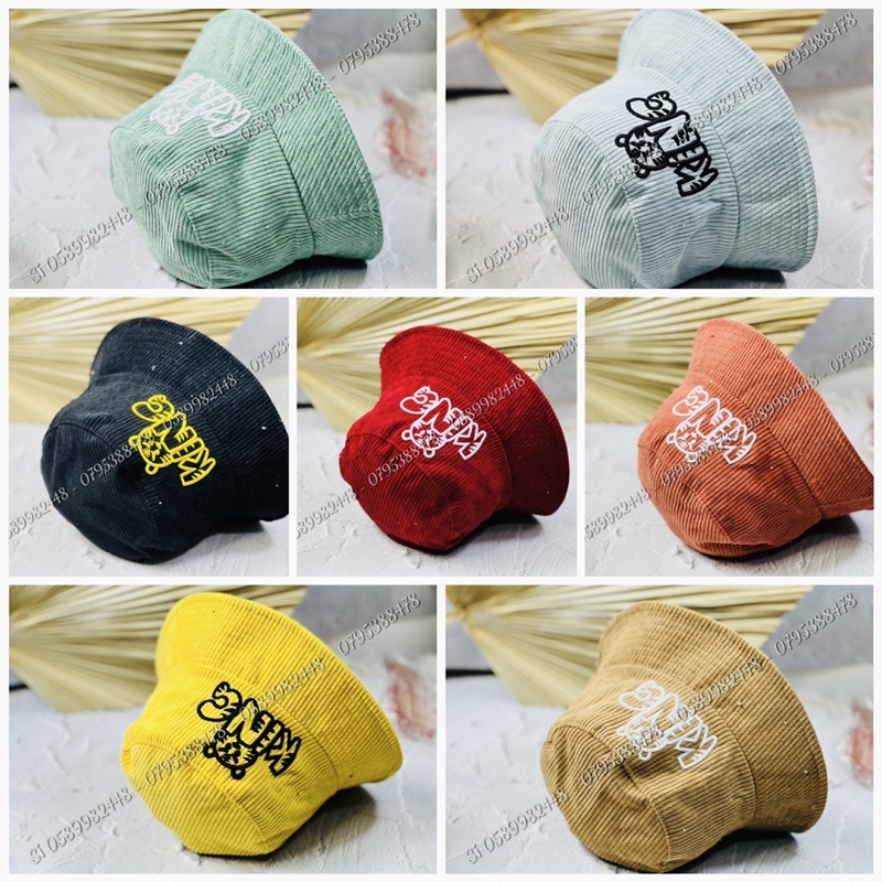 Nón vành có dây cho bé trai bé gái gấu 🐻 king cực cute - mũ bo có dây cho bé nhung 2 - 5 tuổi đáng yêu