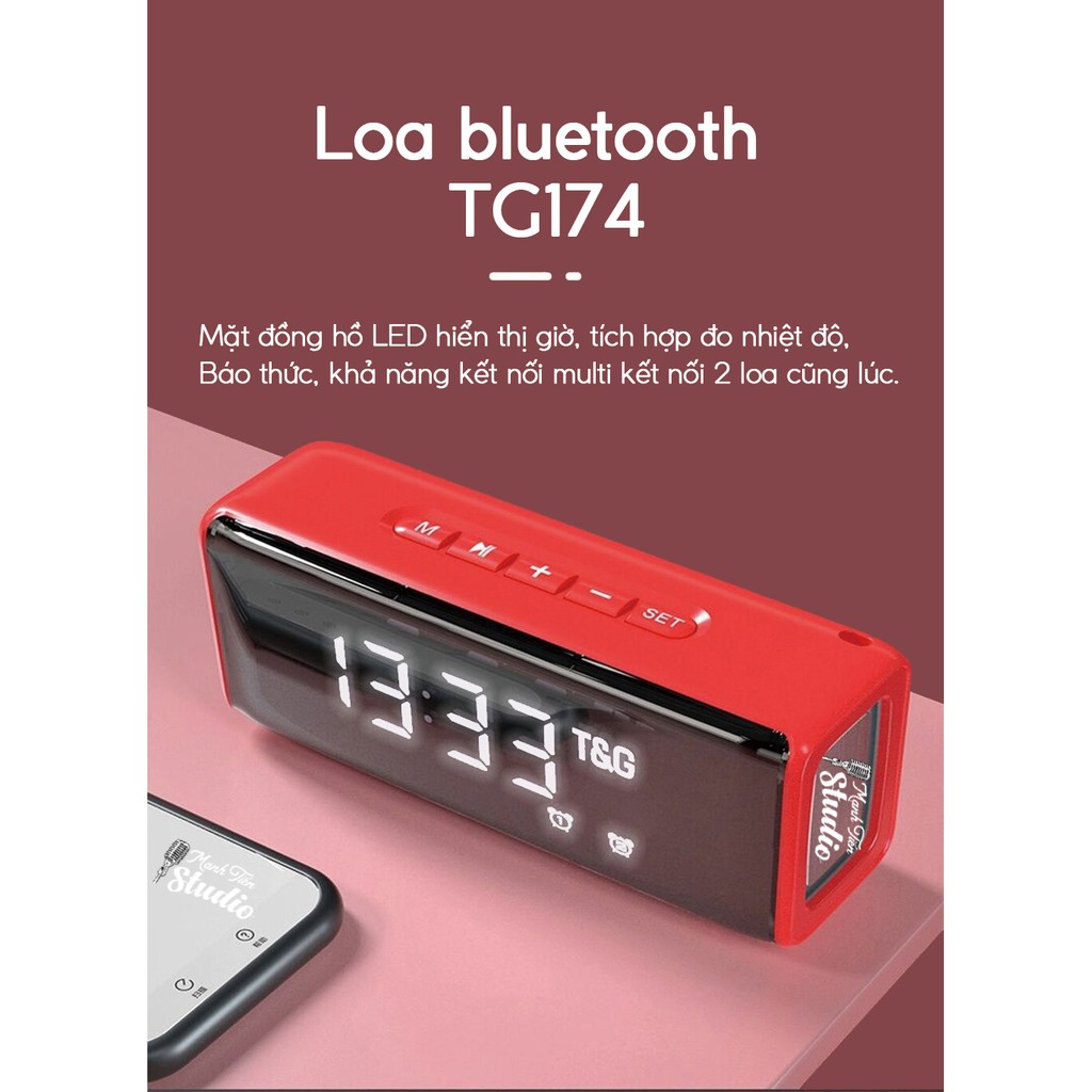 [HOT] Loa Bluetooth di động TG174 nhiệt độ thời gian hiển thị đồng hồ loa không dây 3D nhạc stereo vòm hỗ trợ FM thẻ TF