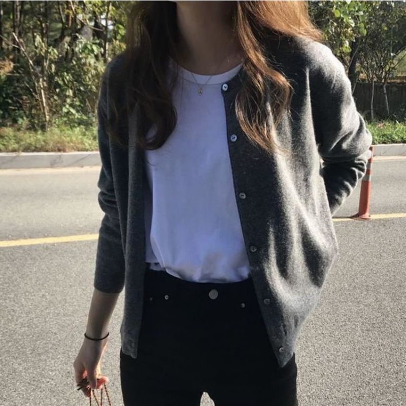 Áo Khoác Cardigan Thun Len Nữ Tay Dài