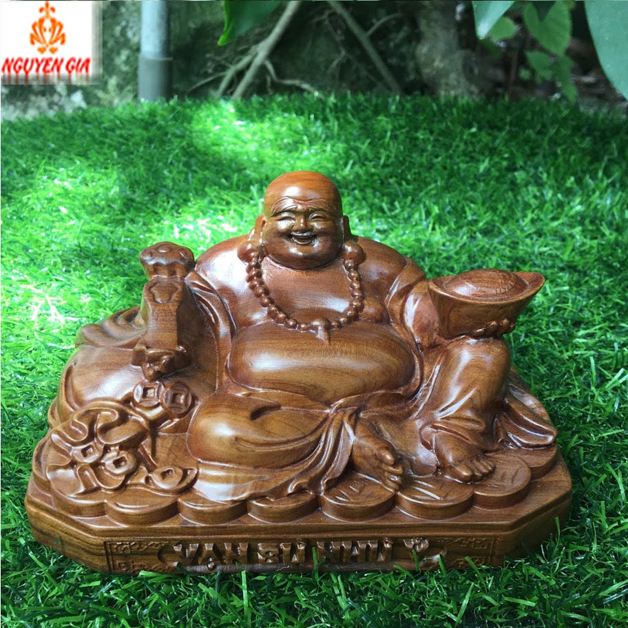 Tượng phật để xe ô tô Phật Di Lặc vạn sự như ý gỗ bách thơm mát trang trí taplo oto, để bàn