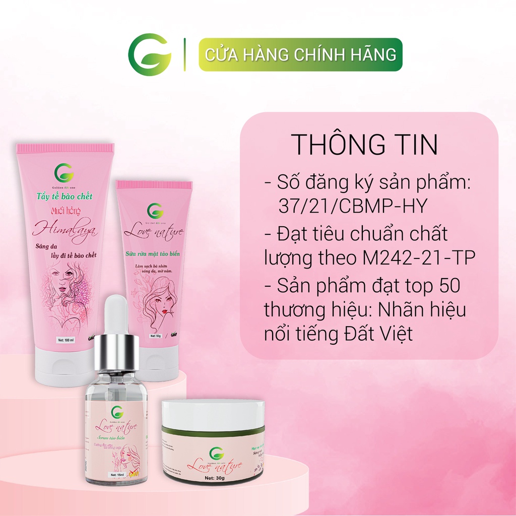 Combo làm mờ nám tàn nhang Love Nature gồm Tẩy tế bào chết, Sữa rửa mặt, Serum tảo biển, Mặt nạ tảo biển