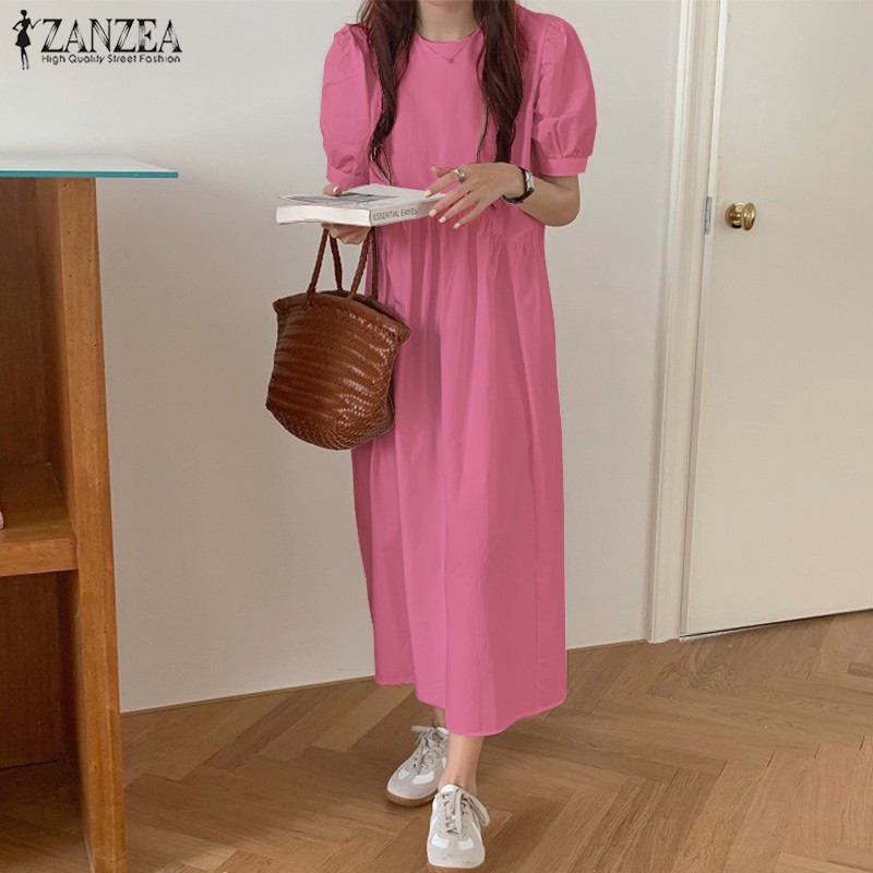 ZANZEA Đầm Dài Màu Trơn Đơn Giản Nữ Tính Dễ Thương | BigBuy360 - bigbuy360.vn