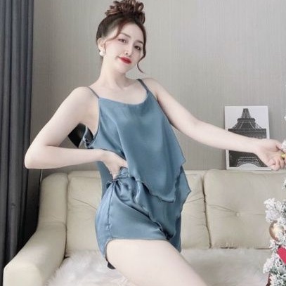 Bộ satin 2 dây sexy mẫu nhọn 2 tầng nhọn có tăng chỉnh - linhnguyenshop
